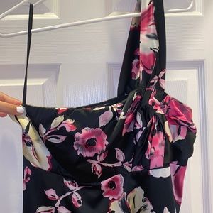 Black Floral One Shoulder Cocktail Dress. Worn twice, has been dry cleaned.
